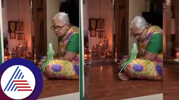 cute video of a parrot sitting on  grandmas feet and chanting Vishnu Sahasranama has gone viral suc 