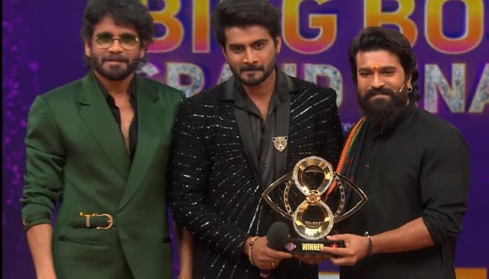 Nikhil Shocked as He Receives Bigg Boss Telugu 8 Trophy from Ram Charan JMS