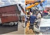 Container falls on Volvo car Horrific scene of Nelamangala accident captured on CCTV