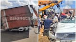 Container falls on Volvo car Horrific scene of Nelamangala accident captured on CCTV