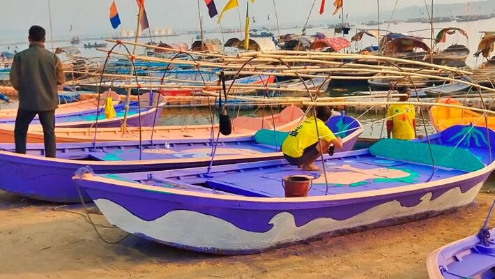 boats are painted under Namami Gange Programme for Prayagraj Mahakumbh 2025