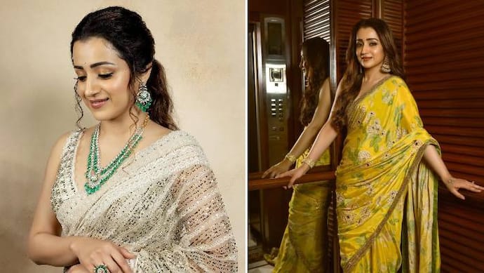 Trisha Krishnan earrings with saree suit