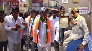 Congress Activists threw Eggs at BJP MLA Munirathna grg 