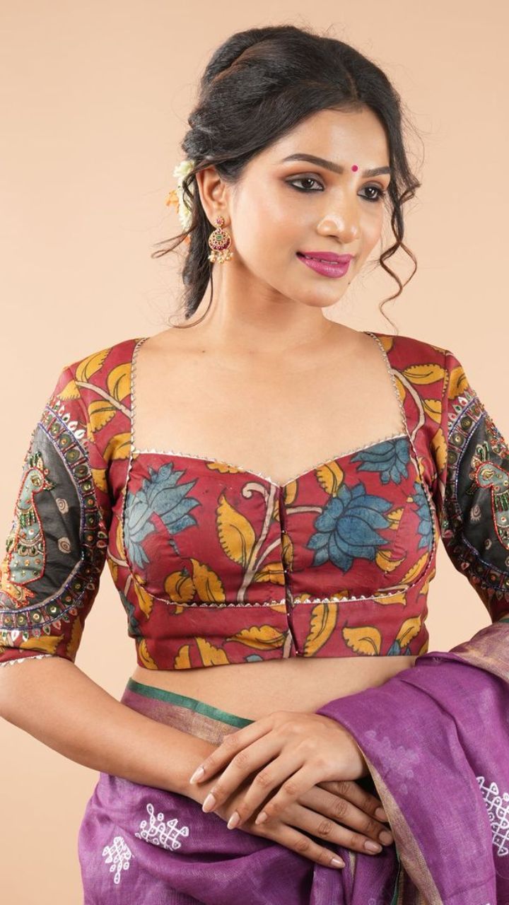 kalamkari cotton blouse designs traditional modern gvd