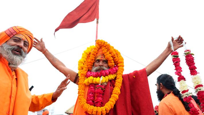Dharm Dhwajas of two more Sannyasi Akharas raised in the Prayagraj Mahakumbh 2025
