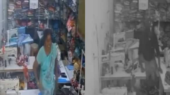 man reached textiles threw chilli powder tried to snatch gold chain of police man's wife she resist CCTV footage out