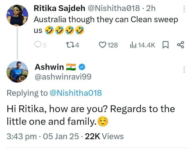 R Ashwin comments On Rohit Sharma's Wife Ritika Sajdeh fake profile in X