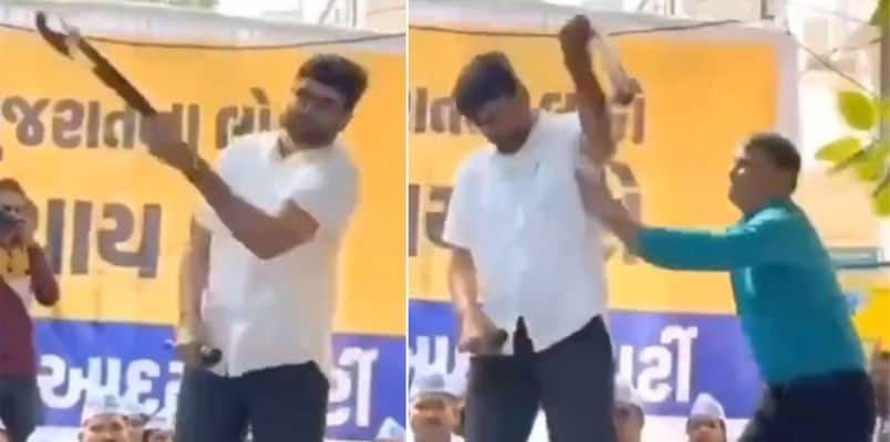 AAP Leader Gopal Italia Takes Out His Belt Flogs Himself At Public Meeting Penance for Failing to Ensure Justice