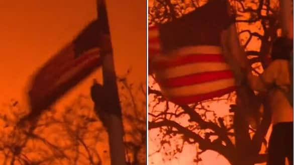 Los Angeles Wildfires: Brave firefighter saves American flag from burning in heroic rescue (WATCH) vkp