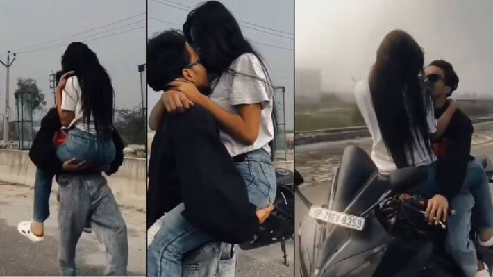 UP kanpur highway couple kiss stunt video viral on social media 