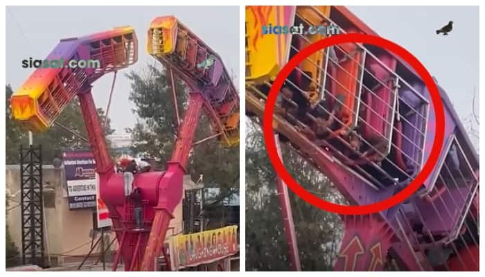 viral video Passengers lay upside down for 25 minutes after the battery of the amusement ride went off in hydrabad