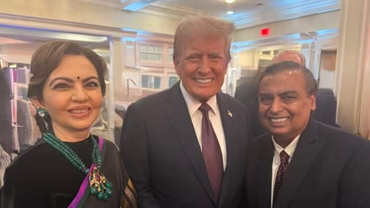 Nita Ambani and Mukesh Ambani with Donald Trump