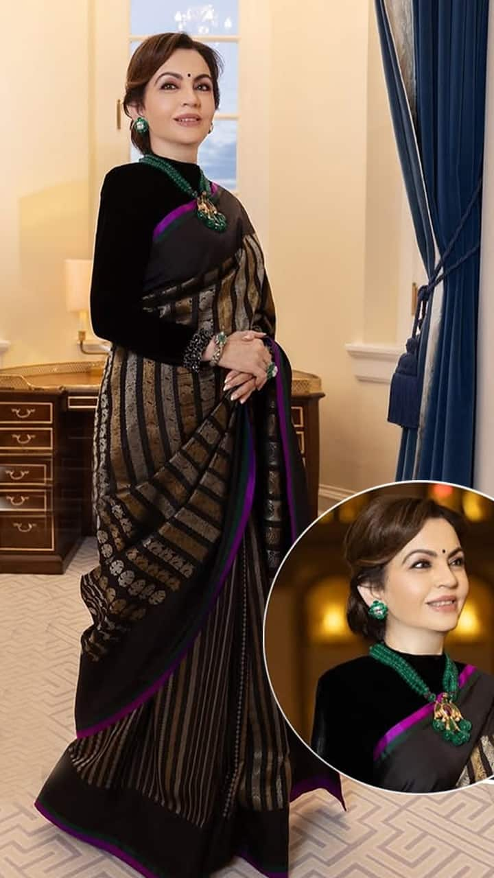 Nita Ambani Kanchipuram Silk with 200 Year Old Jewelry at Donald Trump event