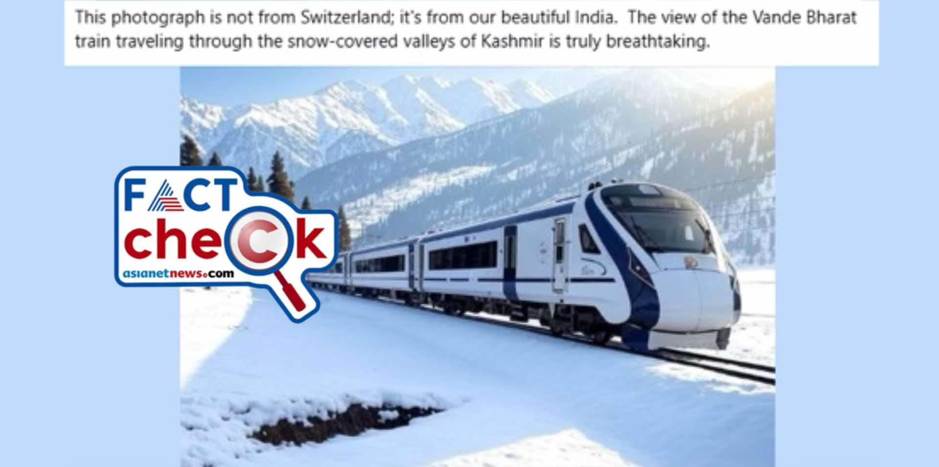 Vande Bharat Express train running through the snowy mountains of Kashmir valley photo is Ai generated 