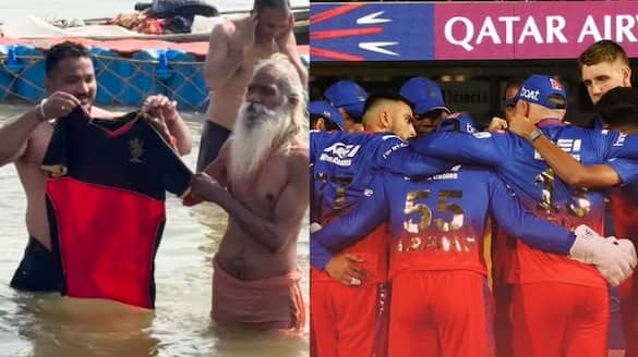 IPL 2025 Fans Dip RCB Jersey in Maha Kumbh Mela 2025 for Royal Challengers Bengaluru Trophy win rsk