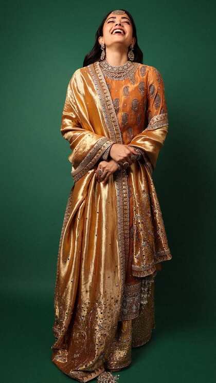 Orange Straight Long Embroidered Suit