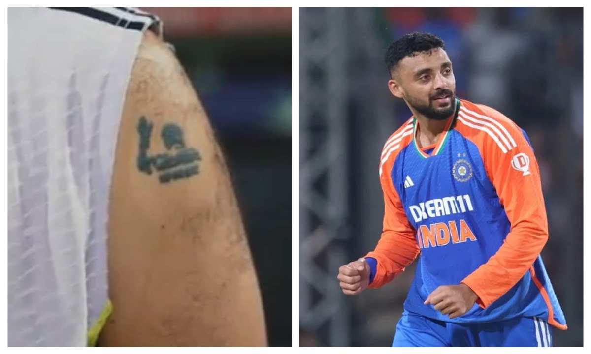 Indian cricketer varun chakravarthy tattooed actor Vijay's image tattooed on his body ray