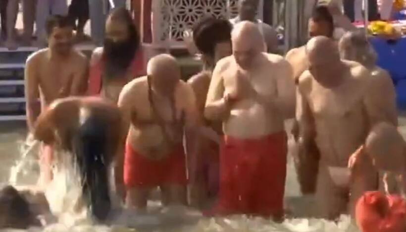 HM Amit Shah and CM Yogi take holy dip in Triveni Sangam amidst chants and blessings from saints