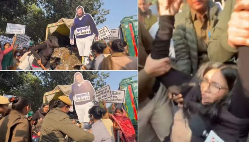 Delhi: Ex-Kejriwal ally Swati Maliwal dumps garbage outside his house in cleanliness protest, detained (WATCH)