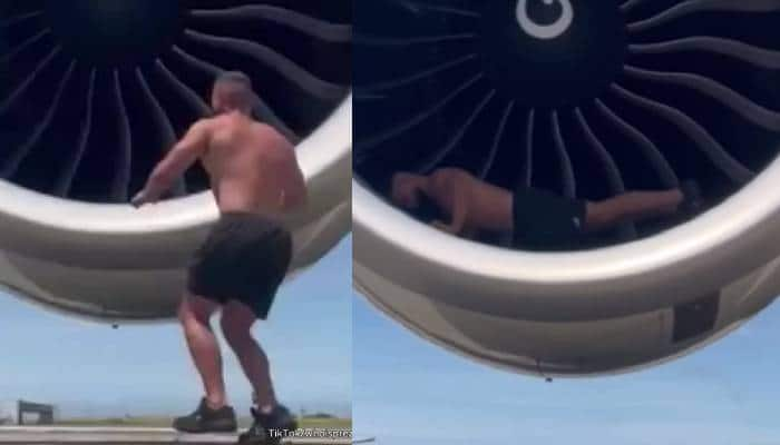 push ups near planes engine video of bodybuilder faces criticism 