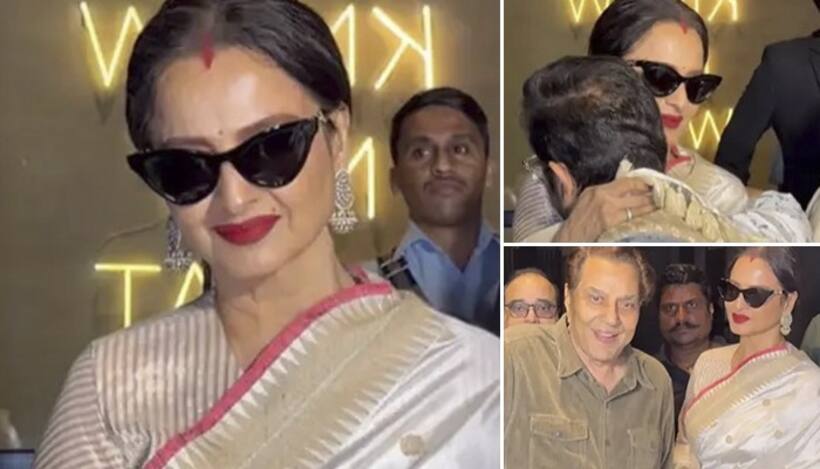 VIDEO: Rekha dons sindoor at 'Loveyapa' screening, shares heartwarming moments with Dharmendra
