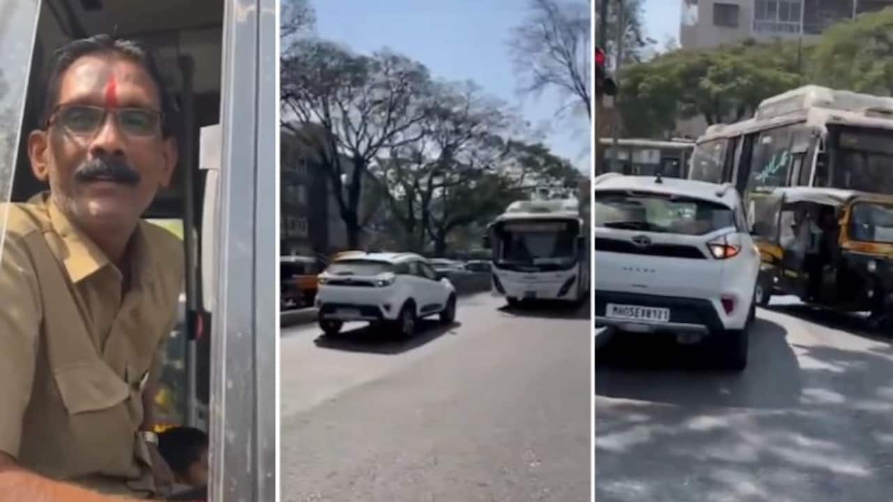 Pune bus driver forces car to reverse for wrong-side driving, sends strong message; WATCH viral video