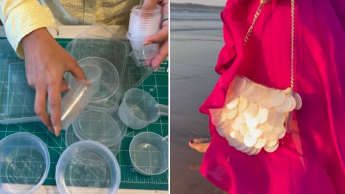 How to use plastic cap to make diy handbag