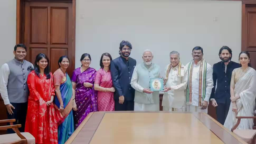 Akkineni Nagarjuna family gifts PM Narendra Modi with book on Nageswara Rao in Tamil rsk