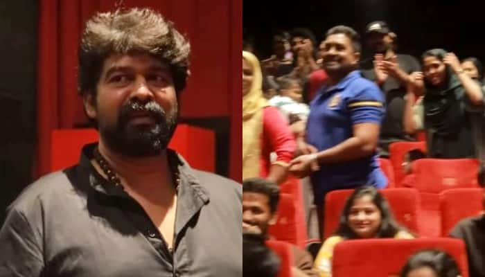 joju george and team visits theatre playing Narayaneente Moonnaanmakkal