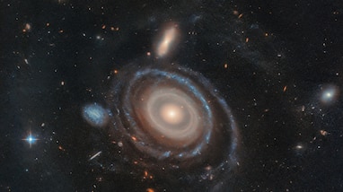 Einstein ring light encircling centre of galaxy Very rare cosmic phenomenon capture Einstein ring light encircling centre of galaxy Very rare cosmic phenomenon capture