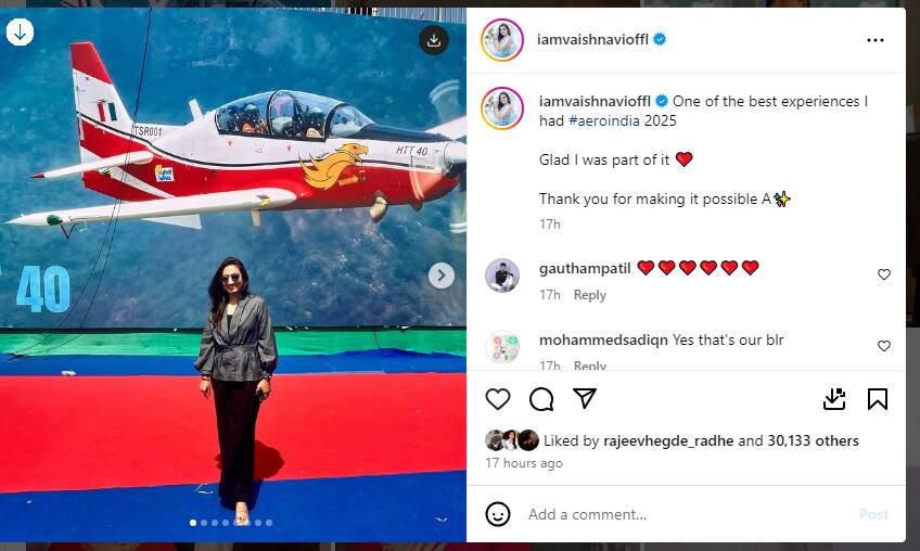 seetha raama serial actress vaishnavi gowda participate in Aero india show 2025