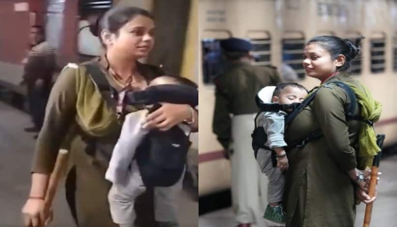 Video of lady constable managing crowd with child at Delhi station sparks debate (WATCH)