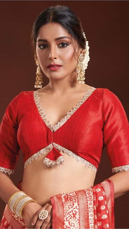 Lace Work V-Neck Blouse Design