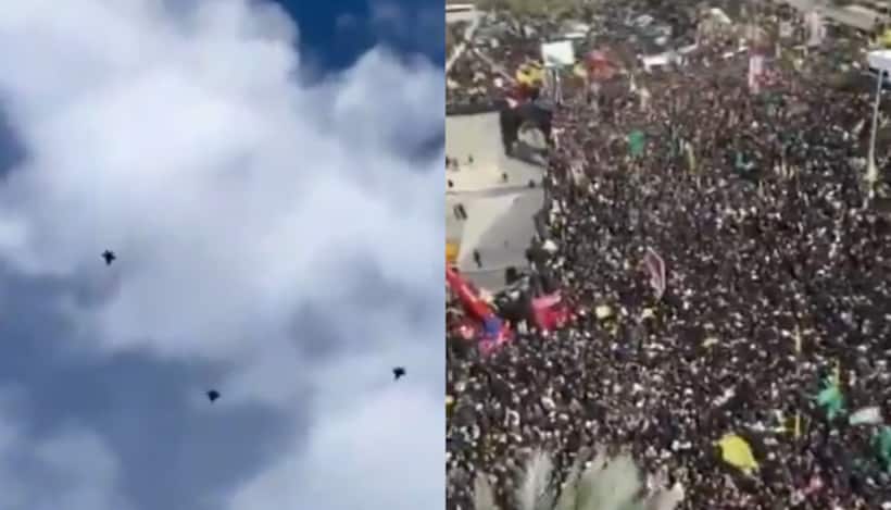 Israeli warplanes that killed Hezbollah leader Nasrallah circle over stadium holding his funeral (WATCH)