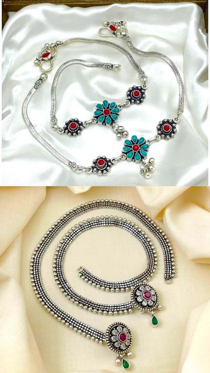 floral silver anklets affordable designs in telugu KVG