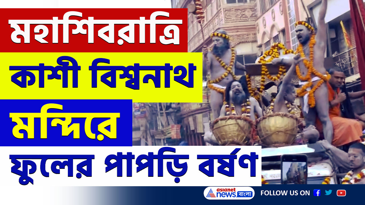 কাশী বিশ্বনাথ মন্দিরে মহাশিবরাত্রি উদযাপন, সাধুদের উপর ফুলের পাপড়ি বর্ষণ