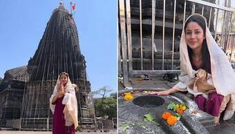 (PHOTOS) Maha Shivratri 2025: Shehnaaz Gill visits Trimbakeshwar Temple, poses in front of Shiva Lingam 