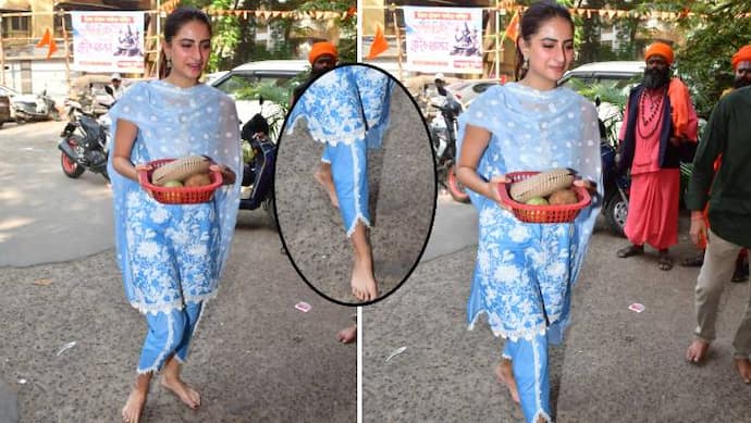 Palak Tiwari blue color cotton floral suit and dhoti pant