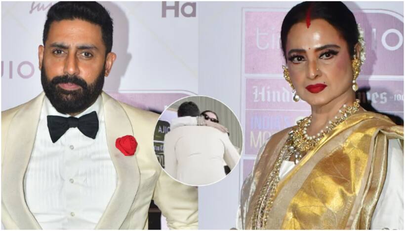 WATCH   Rekha, Abhishek Bachchan share warm hug at Mumbai award function; video goes VIRAL