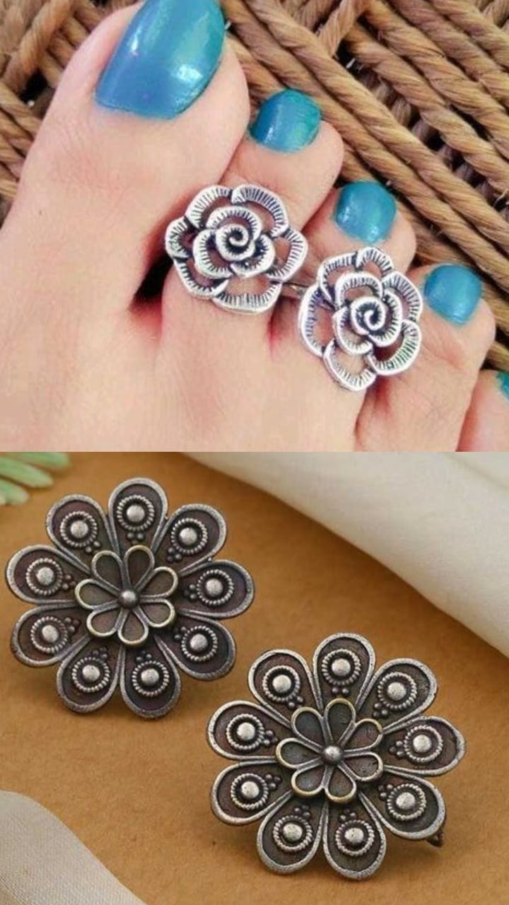 Floral Silver Toe Rings Designs for Women kvn