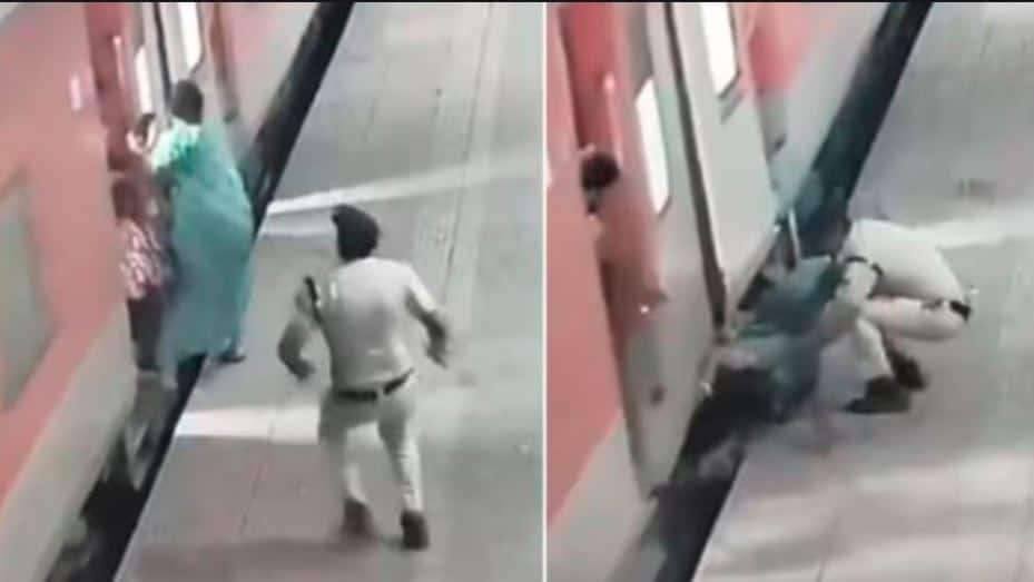 Railway policeman saves woman falling from moving train