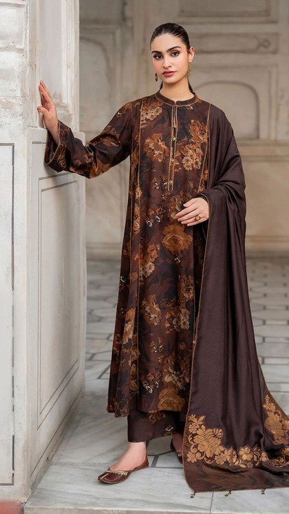 Chocolate colored digital print suit.
