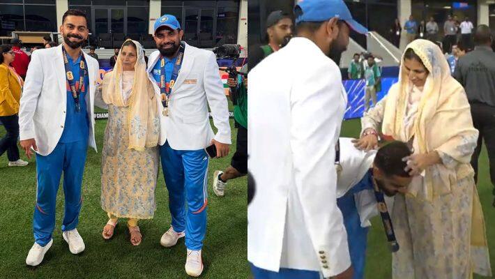 virat kohli touched shami mother feets