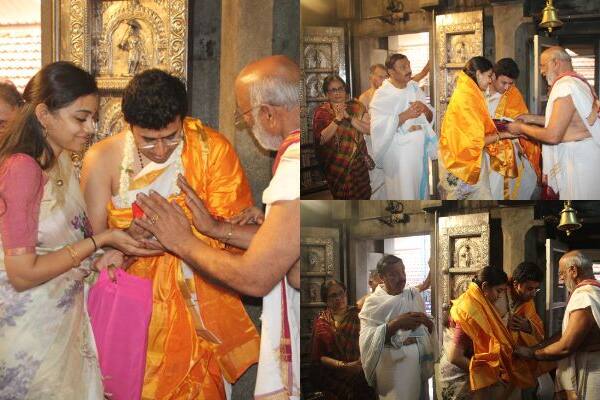 Tejasvi Surya And Sivasri Skandaprasad visit horanadu annapoorneshwari temple mrq