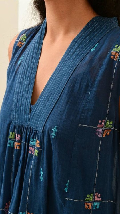 Deep V-Neck Denim Suit