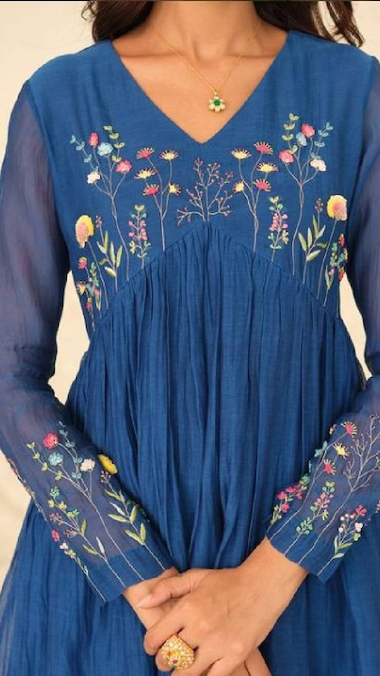 Floral Embroidered Denim Kurti