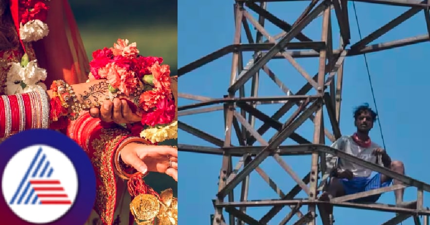 Young man climbs electric pole because he couldn't find a bride in kollegal chamarajanagar district rav