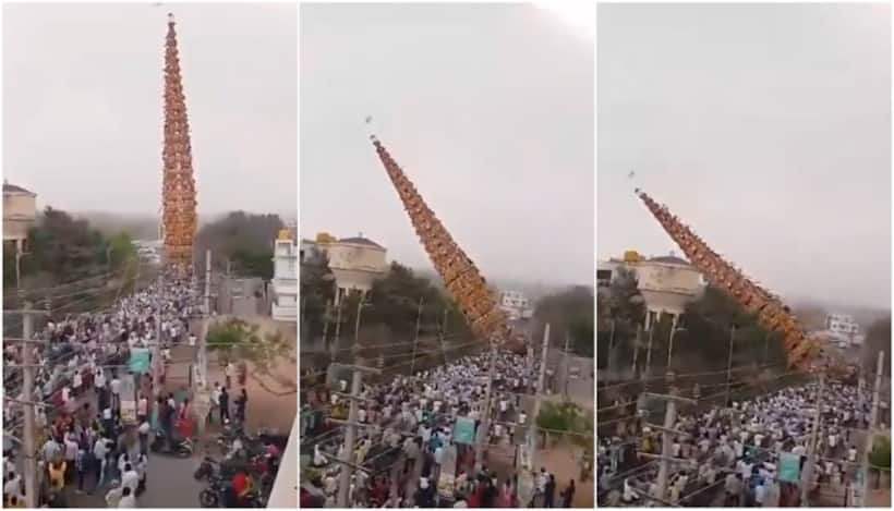 Festival turns tragic in Bengaluru as 100 foot chariot collapse kills 1, injures 4 amid stormy weather (WATCH)