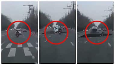 Shocking video of biker falling into Seoul sinkhole in South Korea Shocking video of biker falling into Seoul sinkhole in South Korea