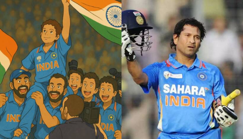 Sachin Tendulkar joins Ghibli trend; Transforms his 2011 World Cup win into stunning AI generated visuals
